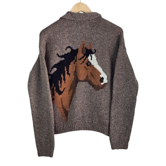 *VTG* BELLE POINTE Knit Horse Sweater, Vintage Horse Zip Up Sweater (3 HOLES) - Picture 14 of 14